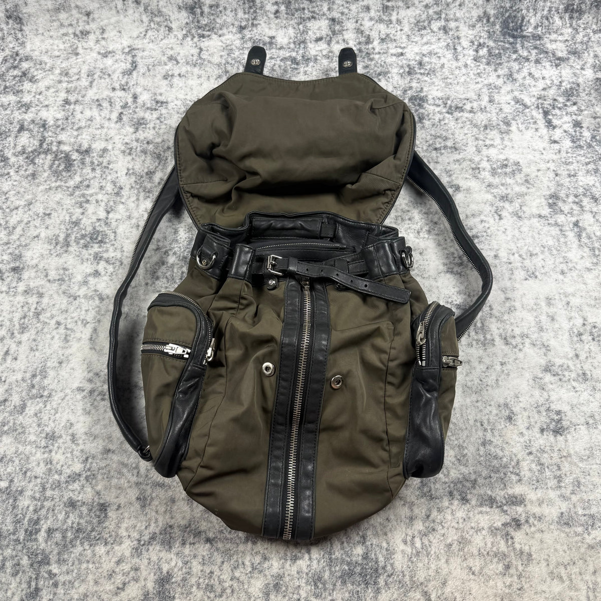Alexander Wang Olive Green Nylon Leather Multi-Zip Backpack