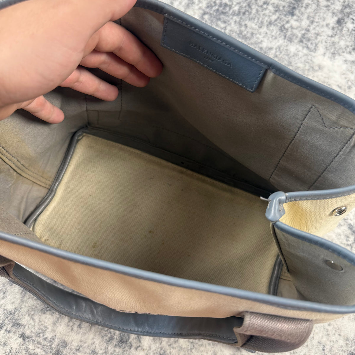 Balenciaga Navy Cabas Small Canvas Tote Bag