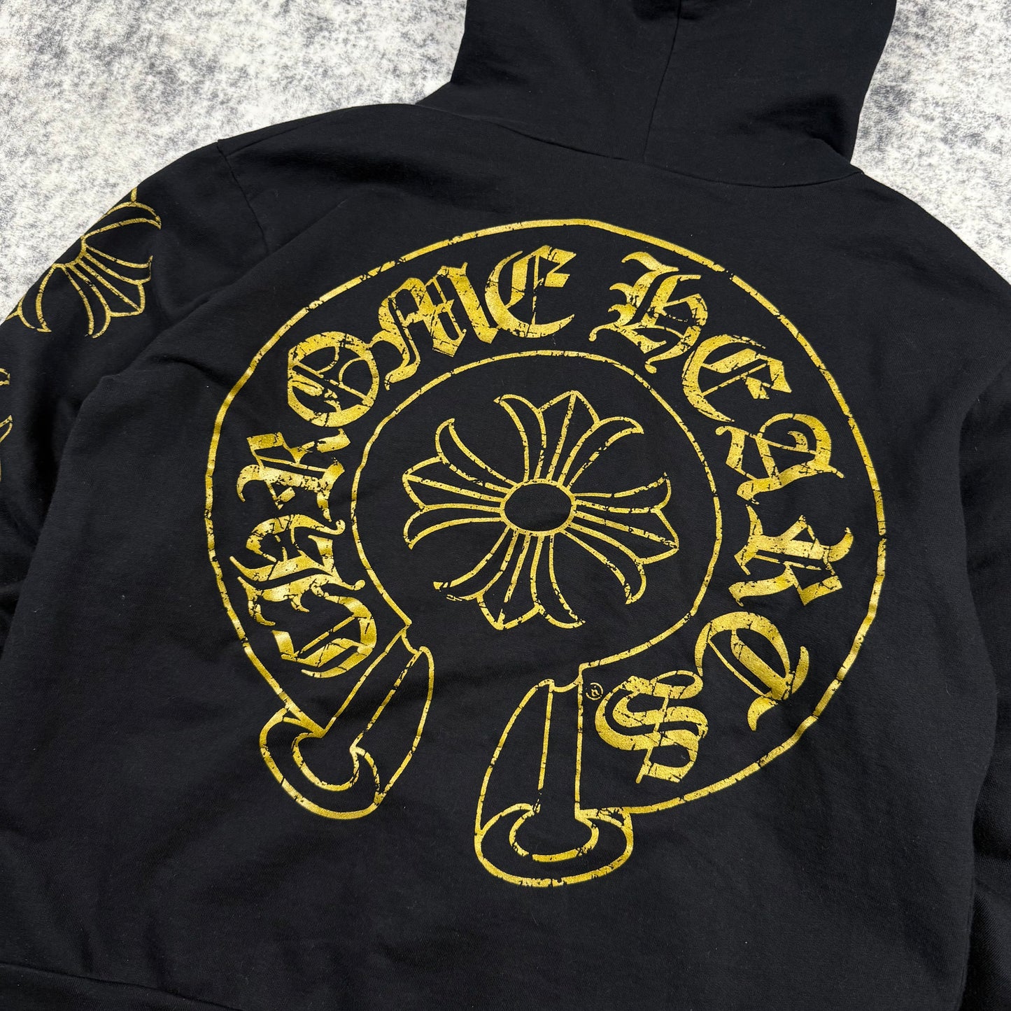 Chrome Hearts Vintage Gold Horseshoe Cross ‘Black’ Zip Up Hoodie