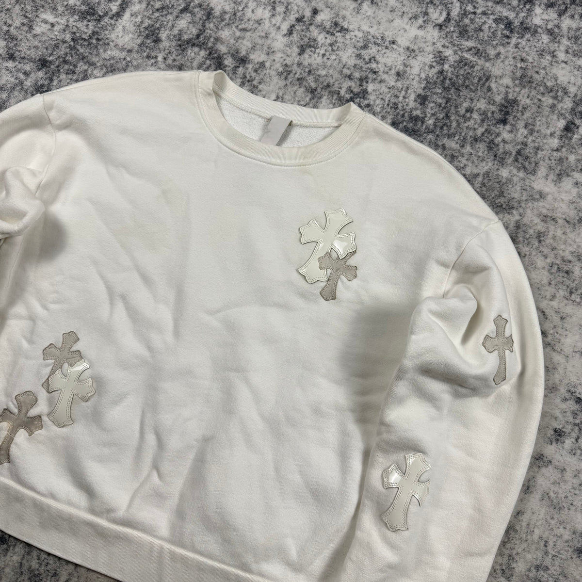 Chrome Hearts Leather Cross Patch ‘White’ Crewneck