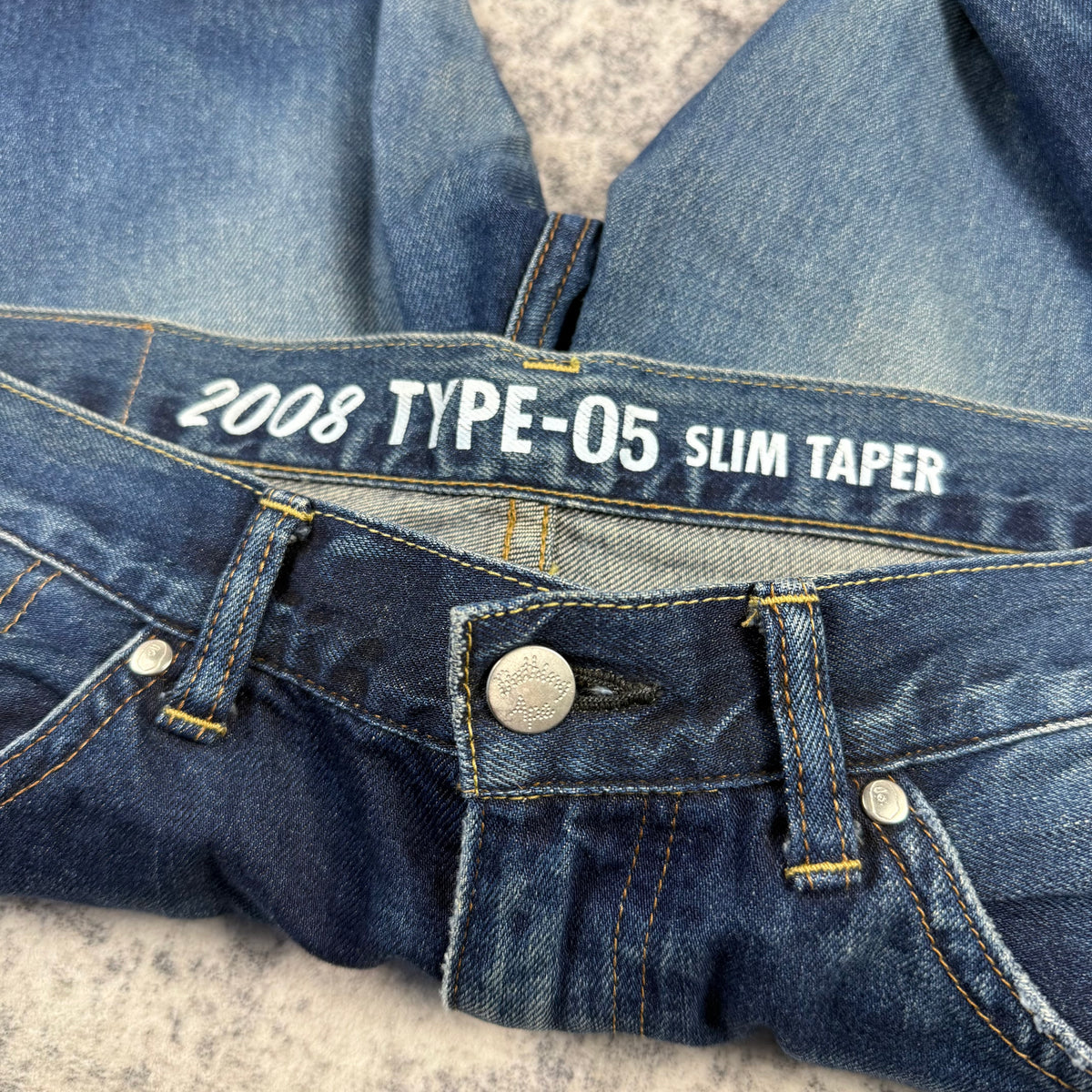 BAPE A Bathing Ape 2008 Type-05 Camo Patch Distressed Denim Jeans