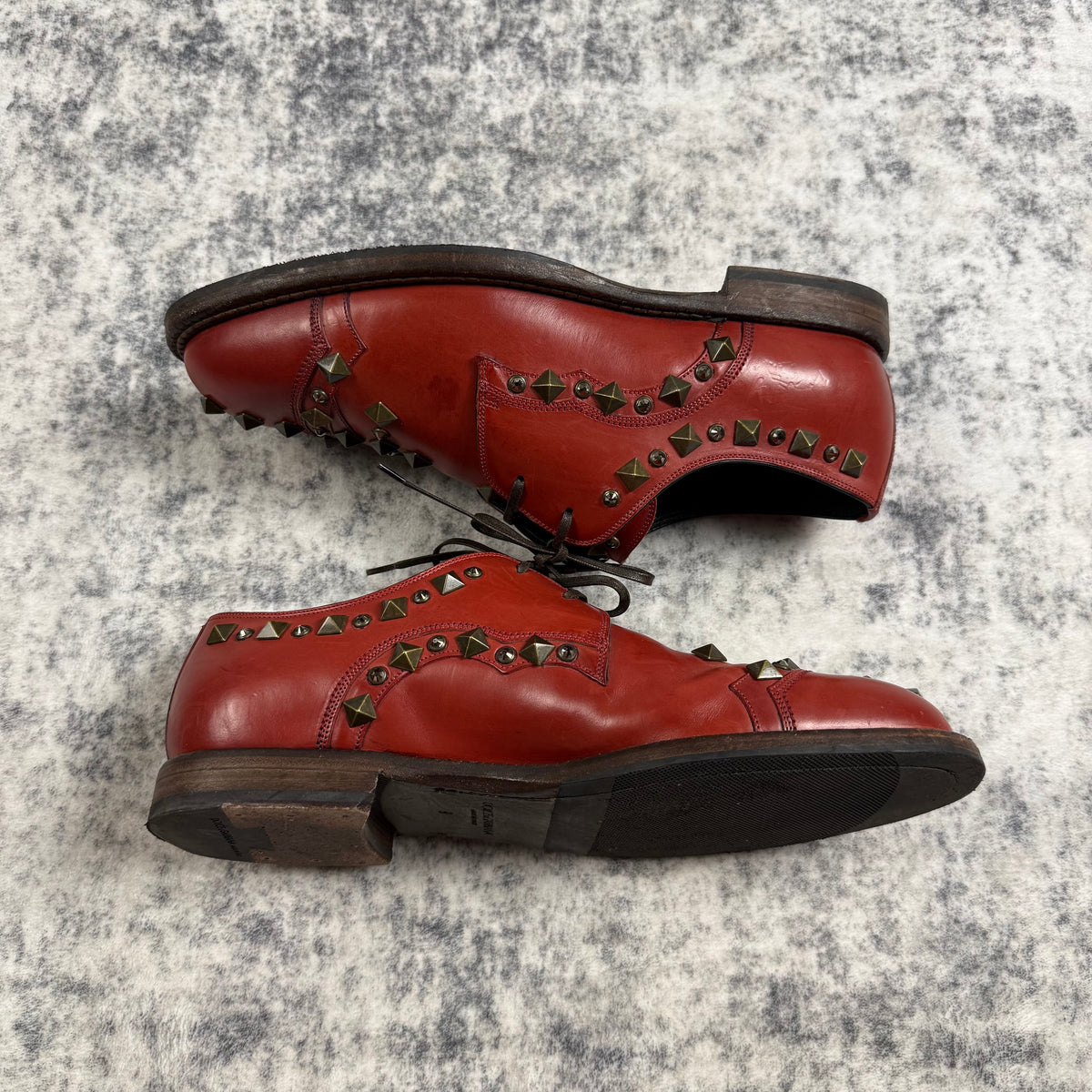 DOLCE & GABBANA Studded Crystals Leather Derby ‘Red’ Shoes
