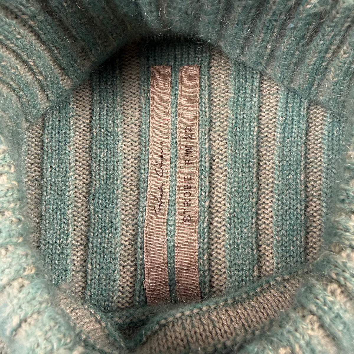 Rick Owens FW22 STROBE Aqua Pearl Mohair Wool Ribbed Sweater