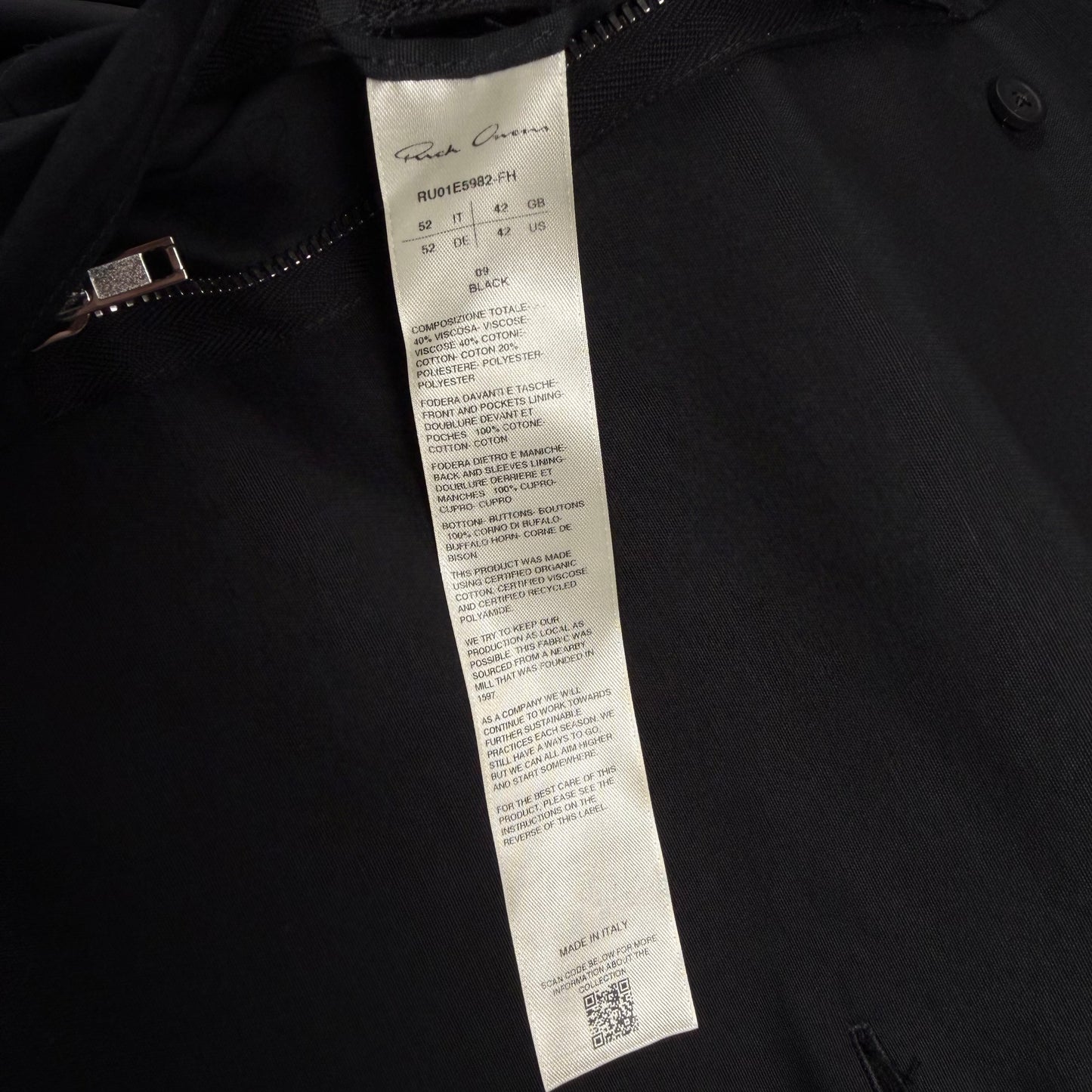 Rick Owens SS25 Hollywood Officer ‘Black’ Coat