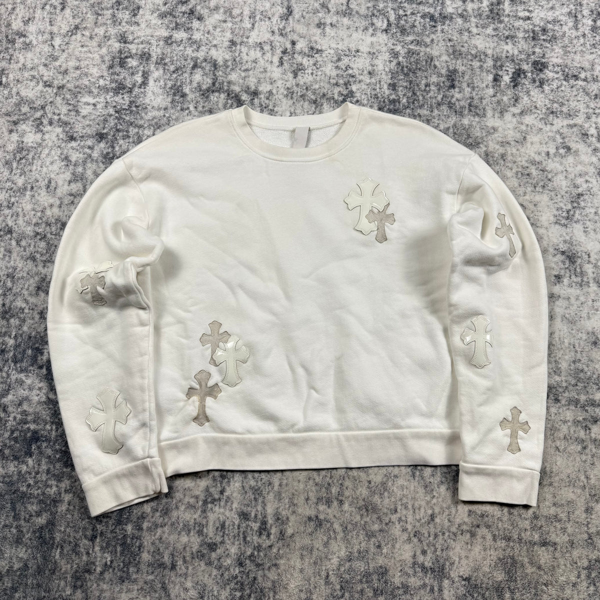 Chrome Hearts Leather Cross Patch ‘White’ Crewneck