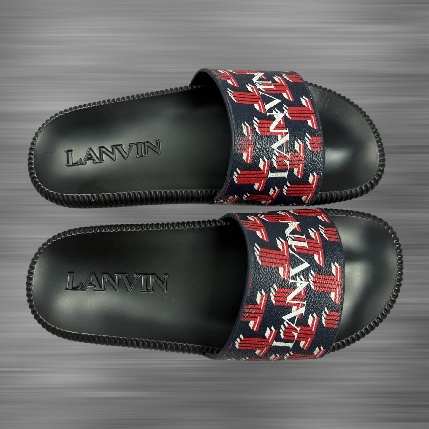 Lanvin Arpegie Logo Slides in ‘Dark Blue/Red’