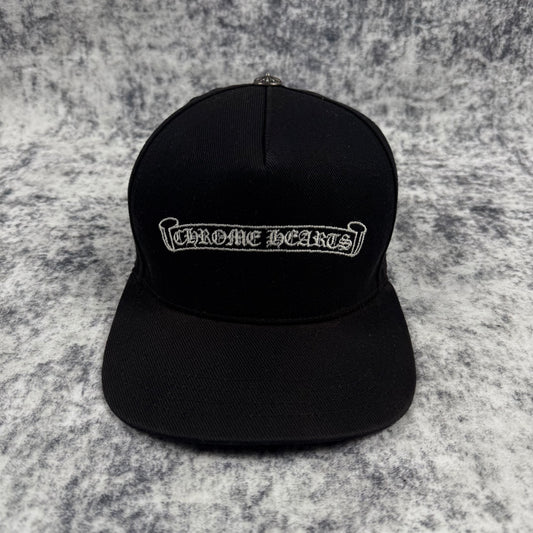 Chrome Hearts Scroll Logo Denim ‘Black’ Trucker Cap
