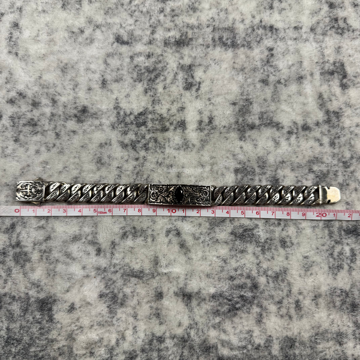 Clocks + Colours 925 Sterling Silver Black Stone Cuban Link Bracelet