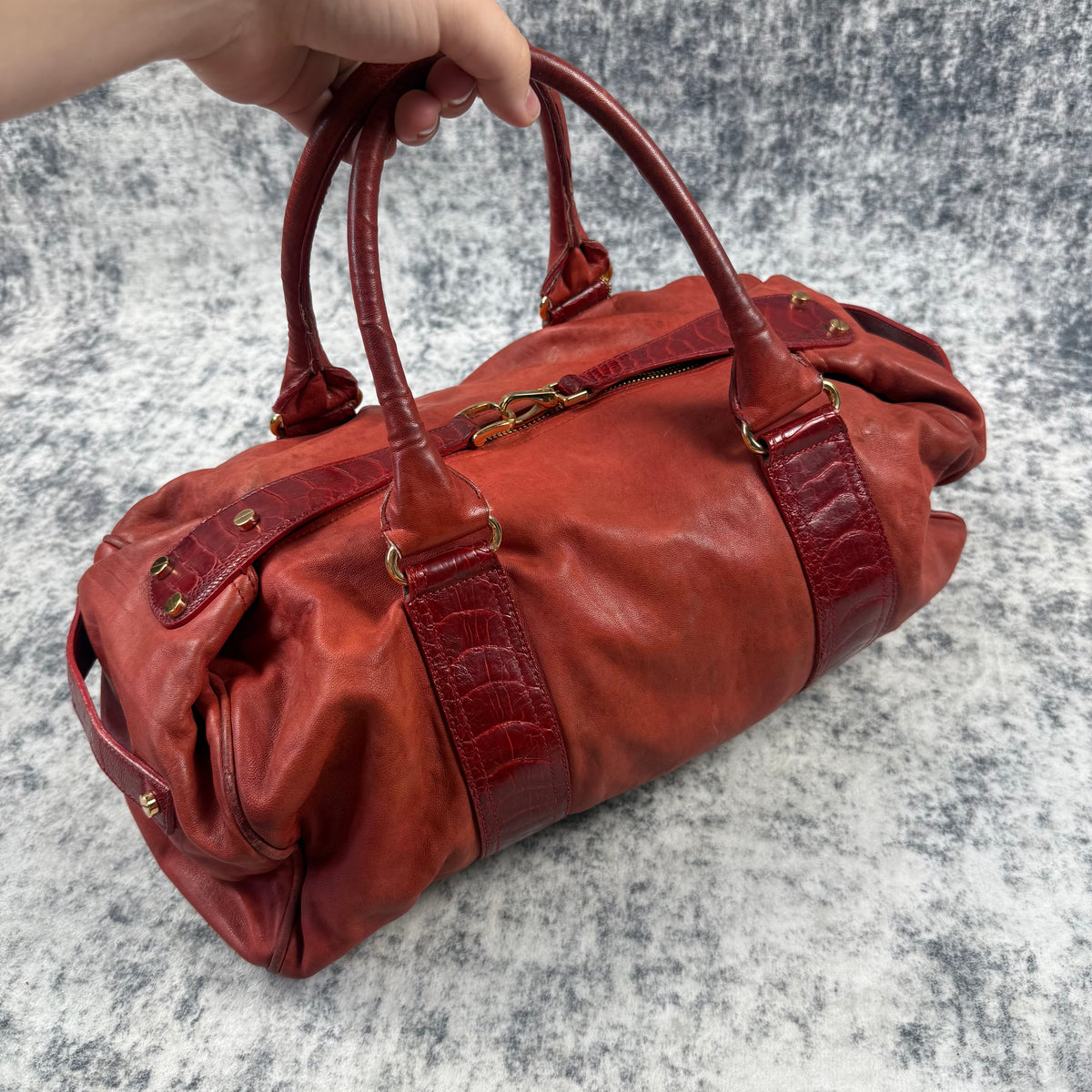 Balenciaga 2000s Whistle Red Leather Duffle Bag