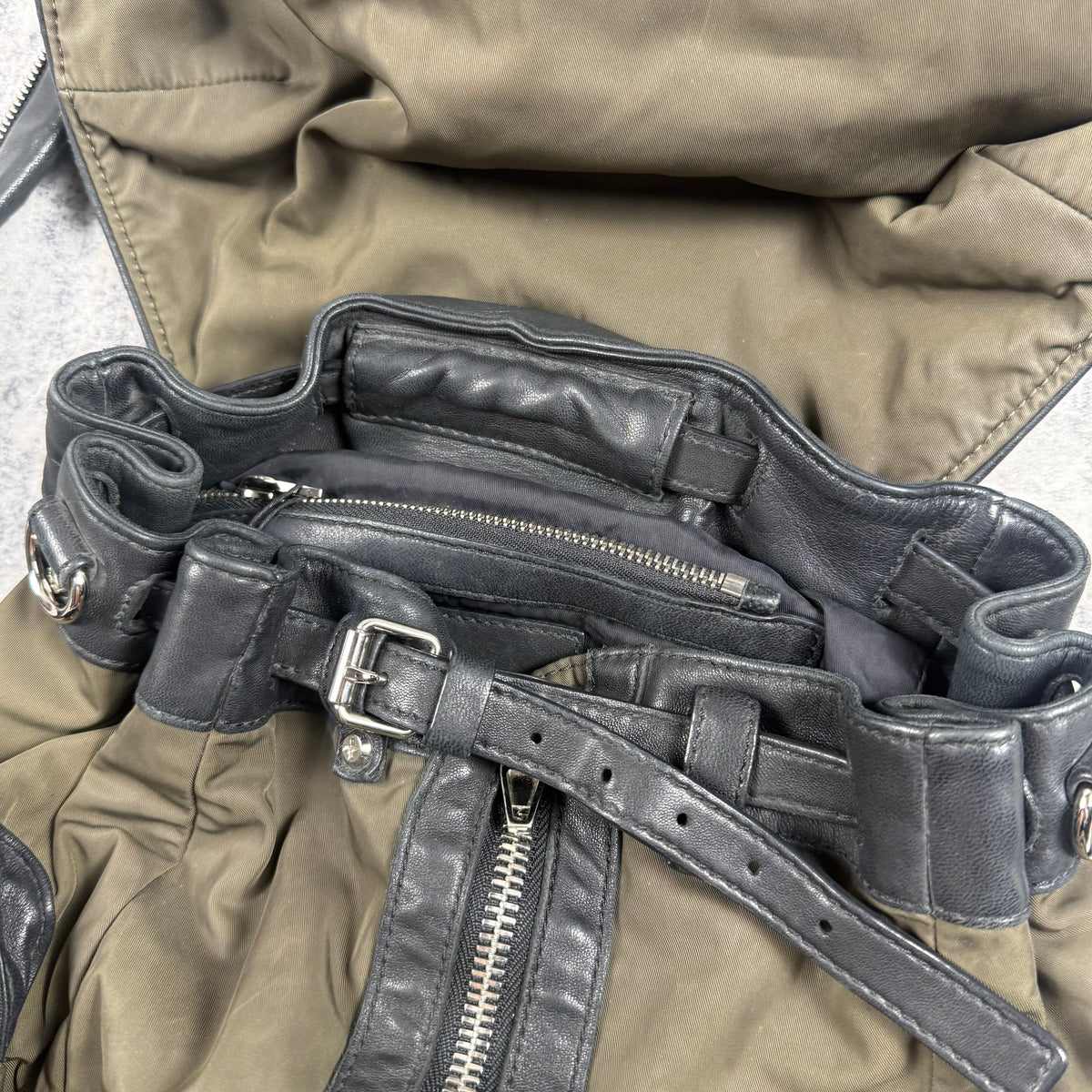 Alexander Wang Olive Green Nylon Leather Multi-Zip Backpack