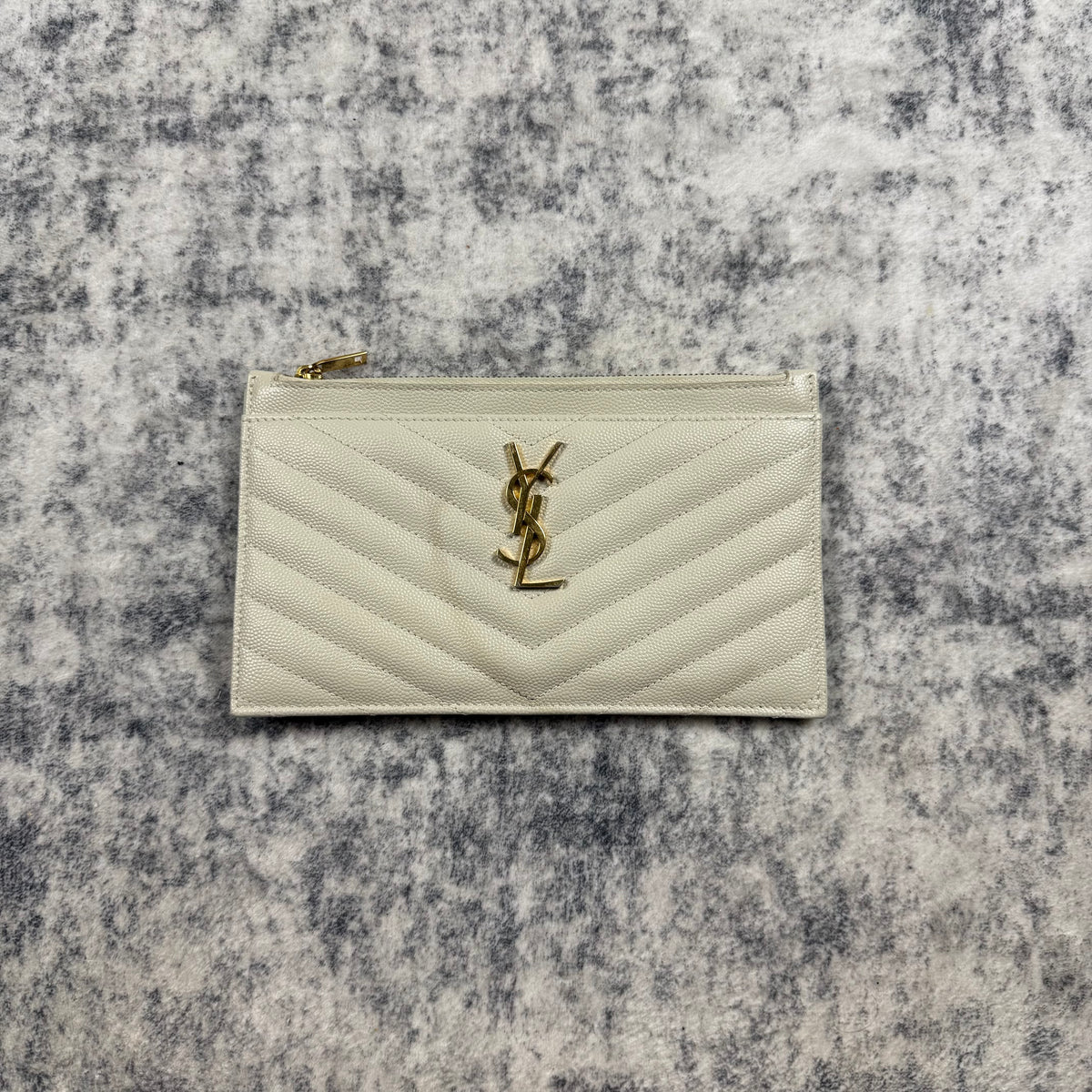 Saint Laurent YSL Cassandre Chevron Quilted Leather Zip Pouch