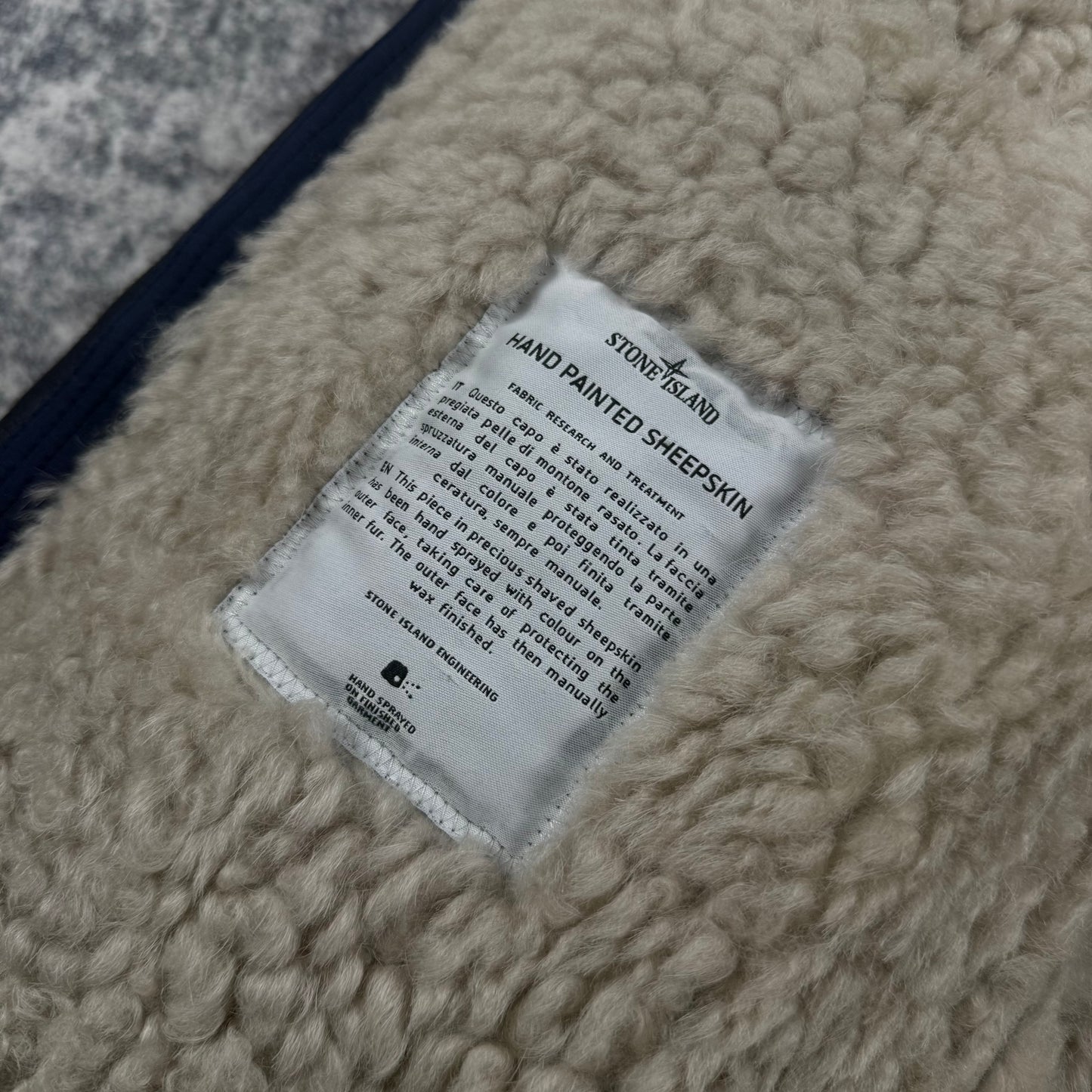 Stone Island Hand Painted Sheepskin Fur Hood Shearling Jacket