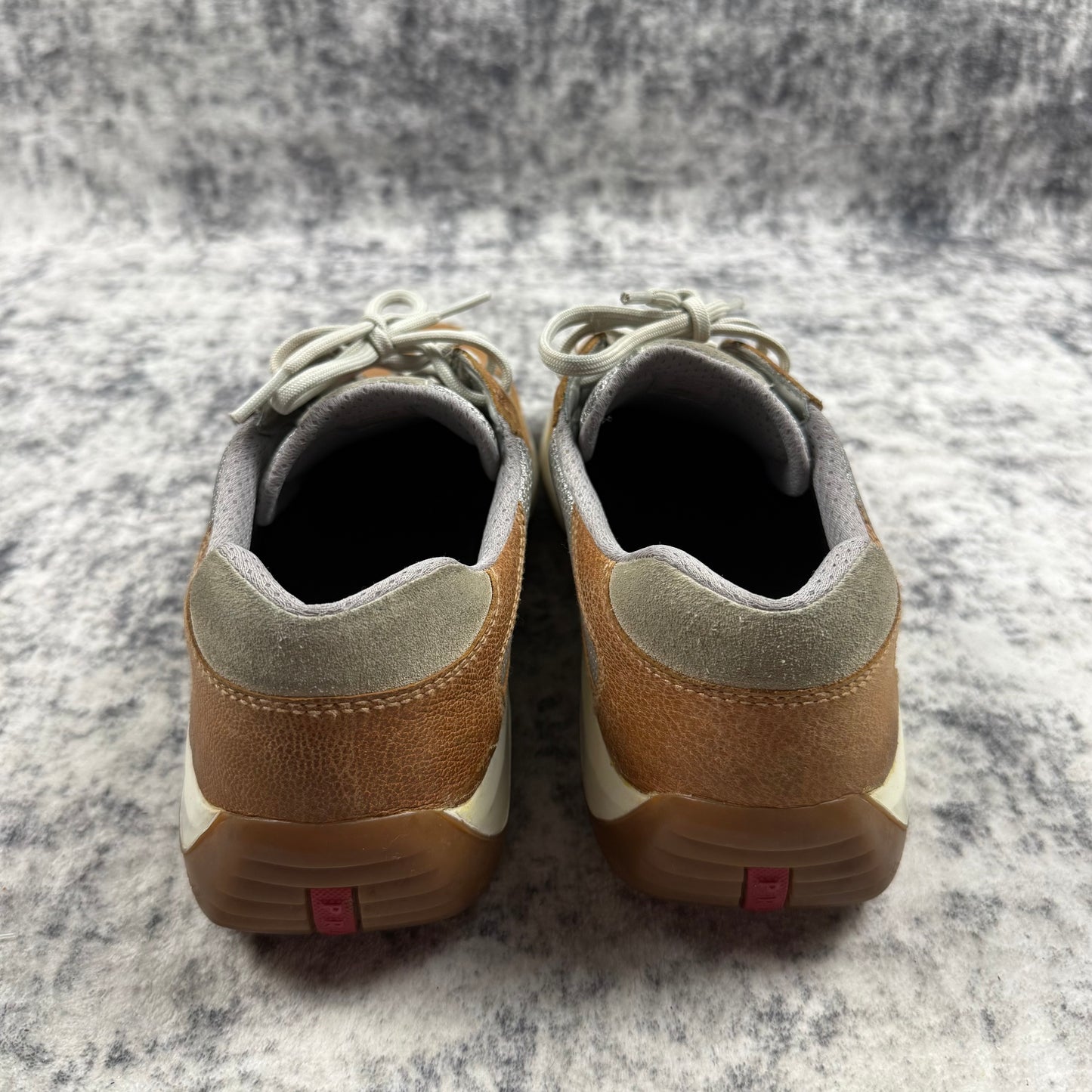 Prada America’s Cup Leather & Mesh Sneakers (Brown/Grey)