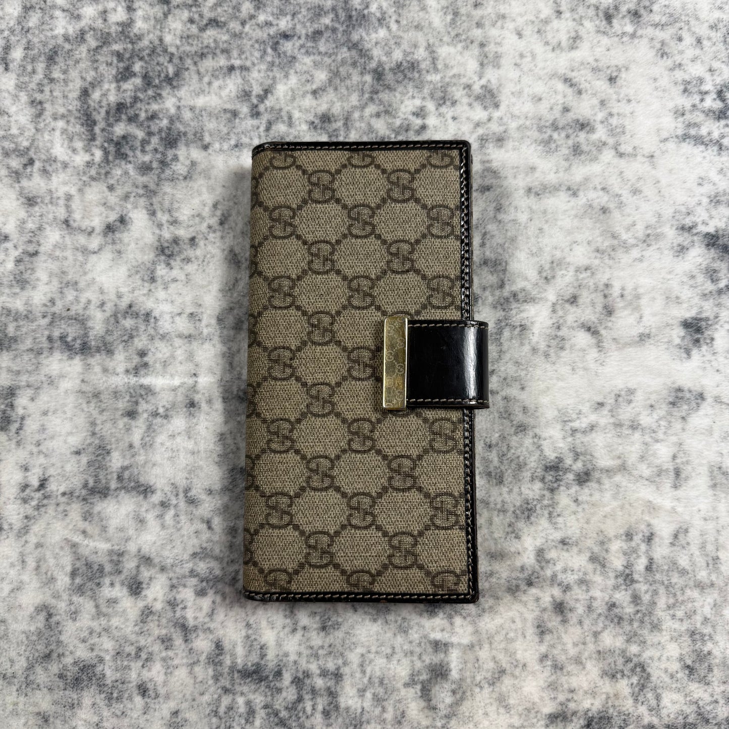Gucci Vintage GG Supreme Canvas Continental  ʼBlack/BrownʼLong Wallet