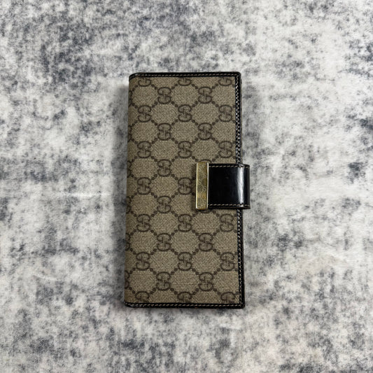 Gucci Vintage GG Supreme Canvas Continental  ʼBlack/BrownʼLong Wallet