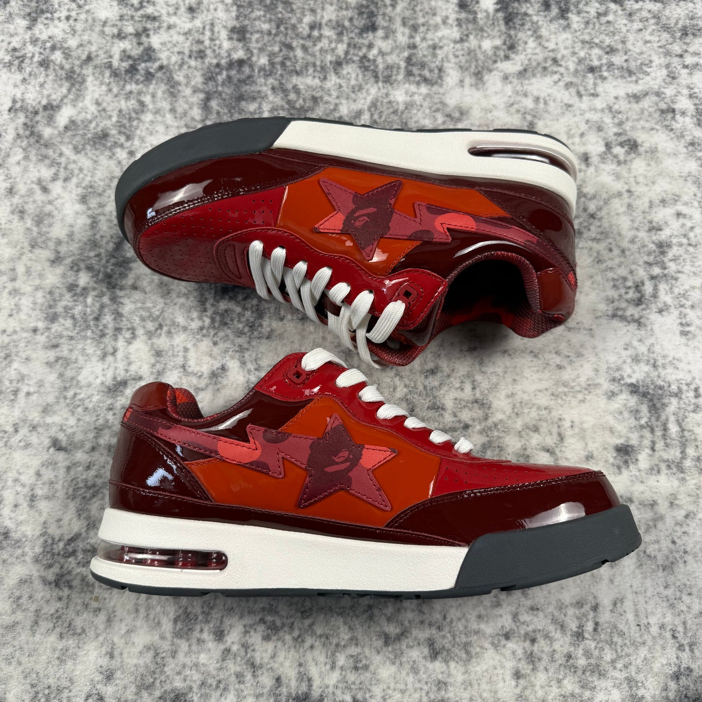 BAPE STA Red / Burgundy Patent Leather Colorblock Sneakers