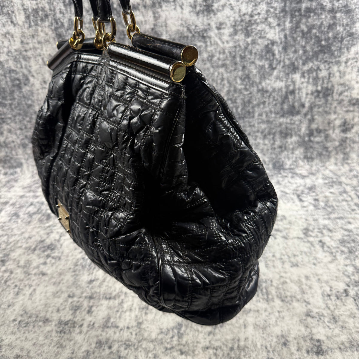 Dolce & Gabbana Miss Lexington Black Quilted Patent Nylon Tote Bag