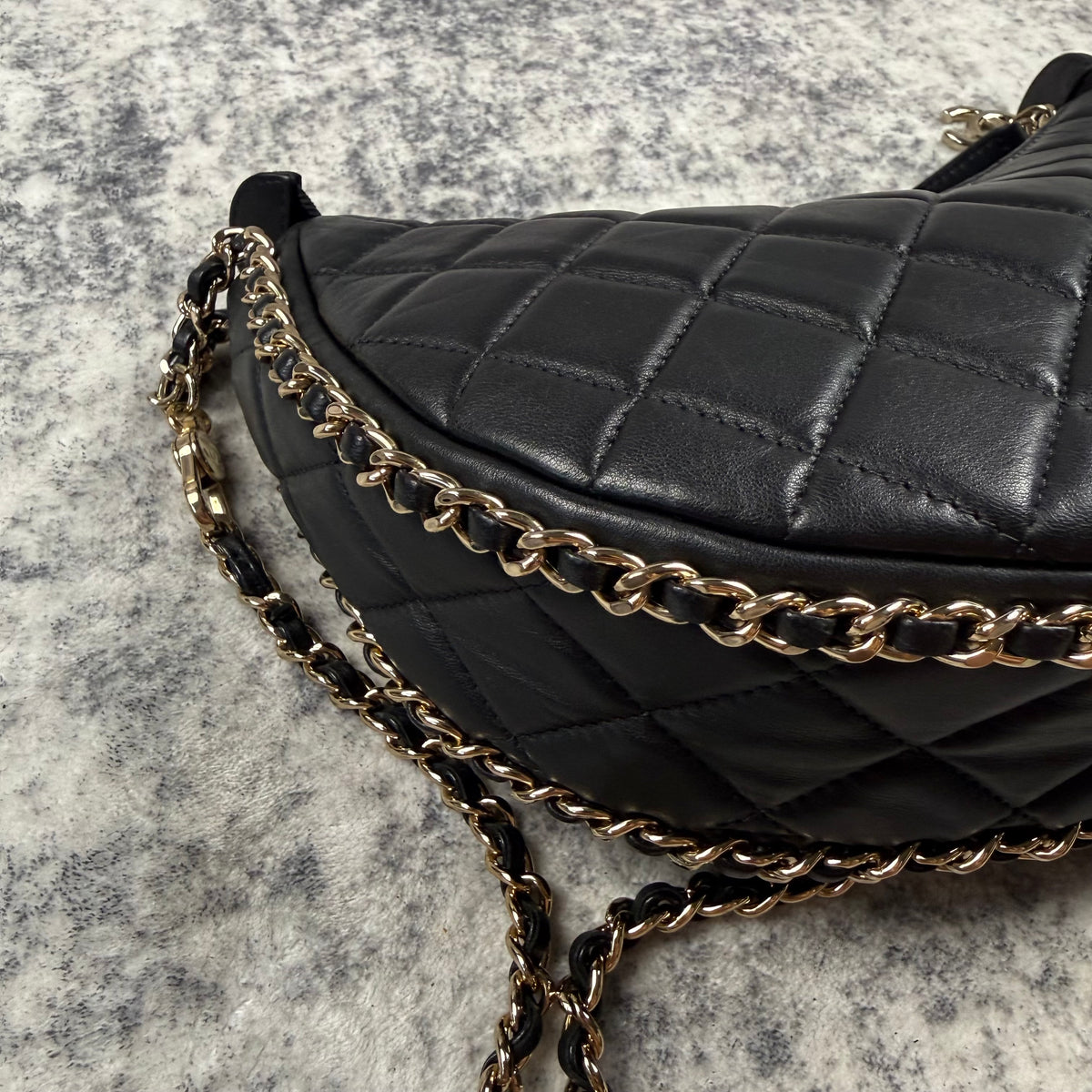 Chanel Black Quilted Lambskin Chain Hobo Bag