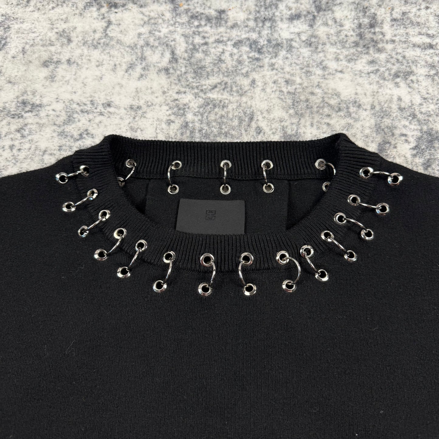 Givenchy Metallic Hoop Detail Wool Pullover Sweater 'Black Metallic'