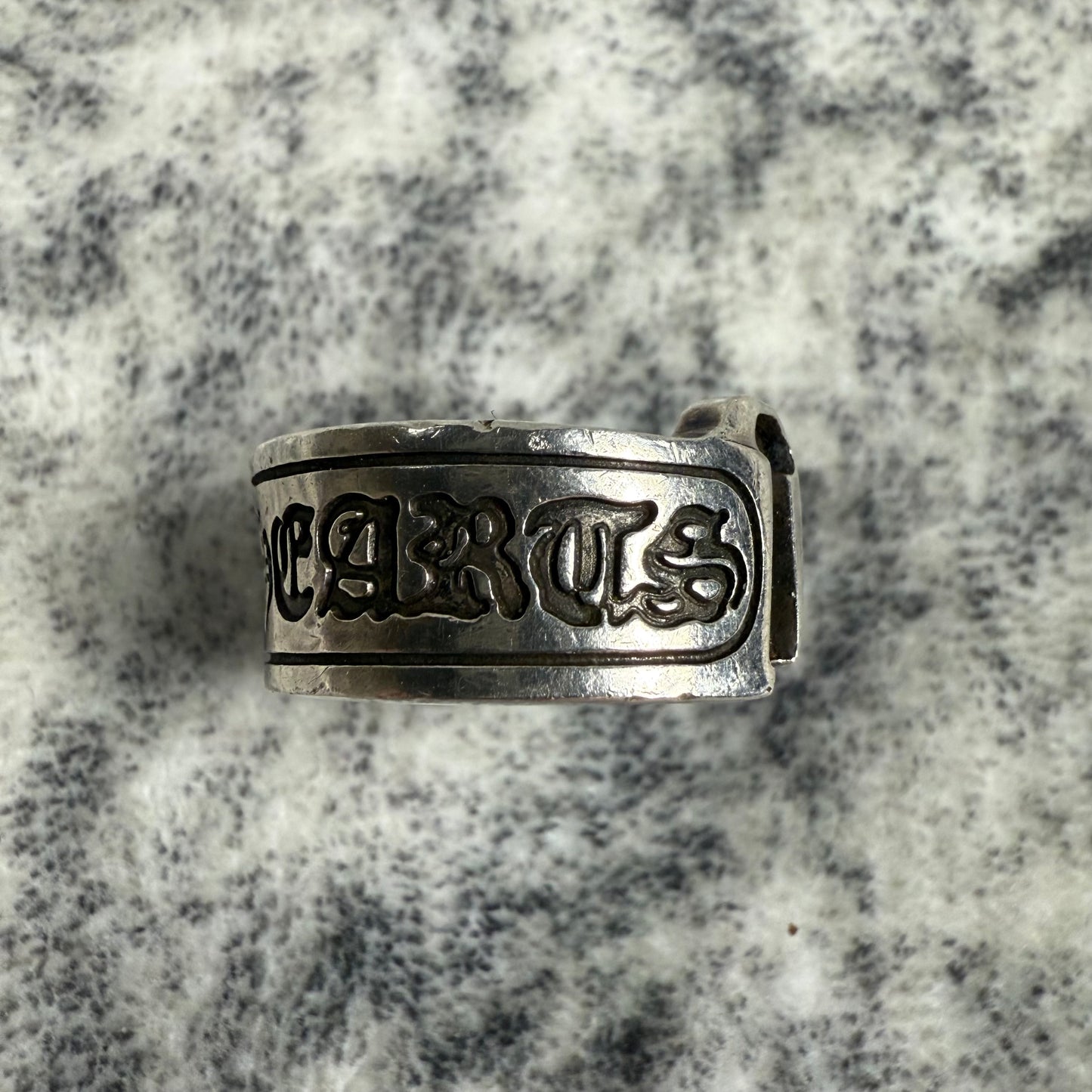 Chrome Hearts Large Scroll Label Silver Ring