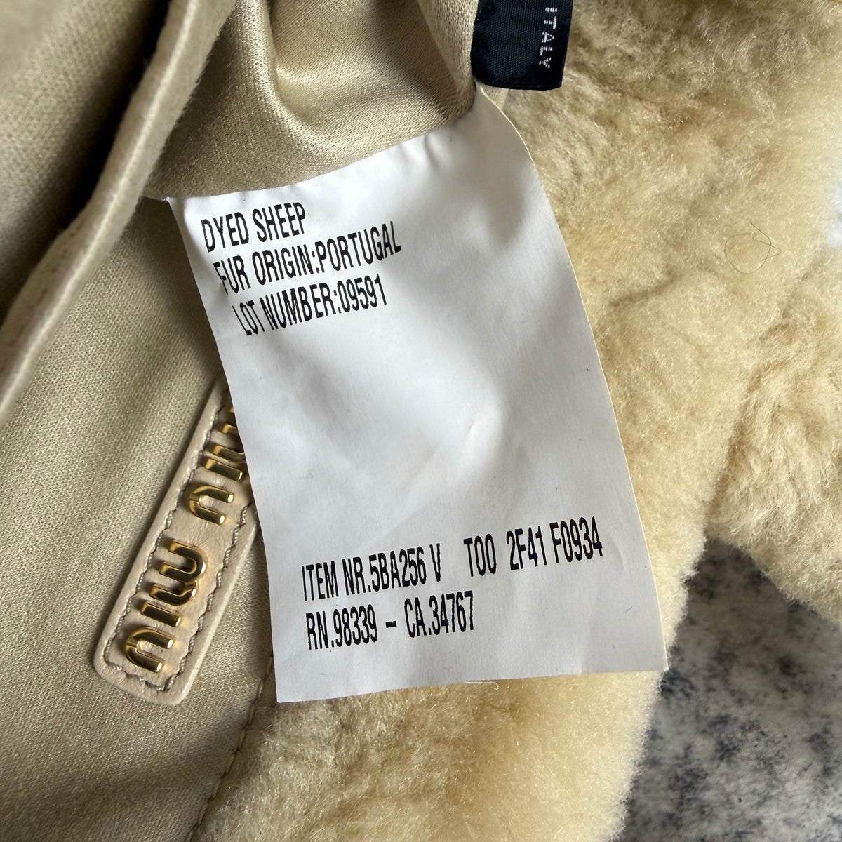 Miu Miu Cream Shearling Fur Handbag