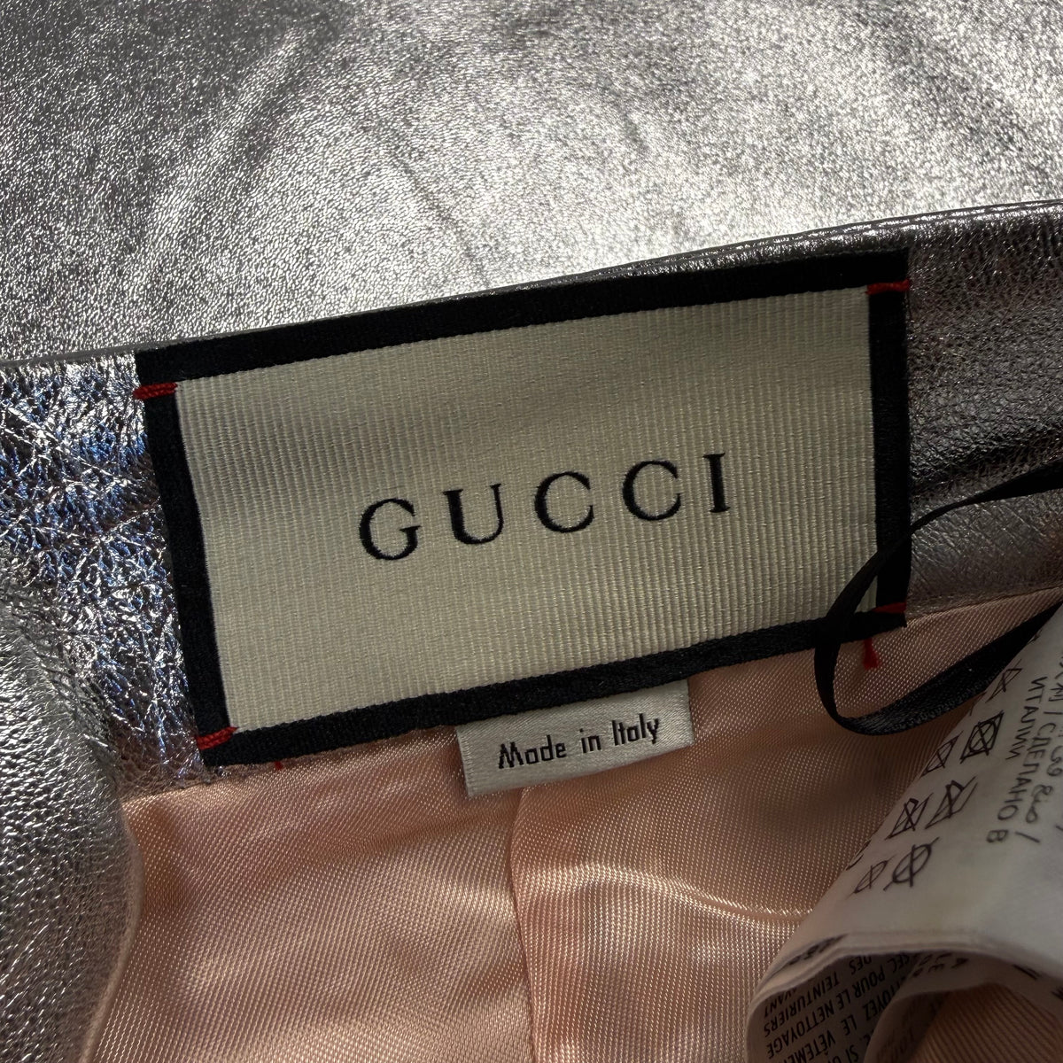 Gucci Metallic Silver Lambskin Leather Flared Pants