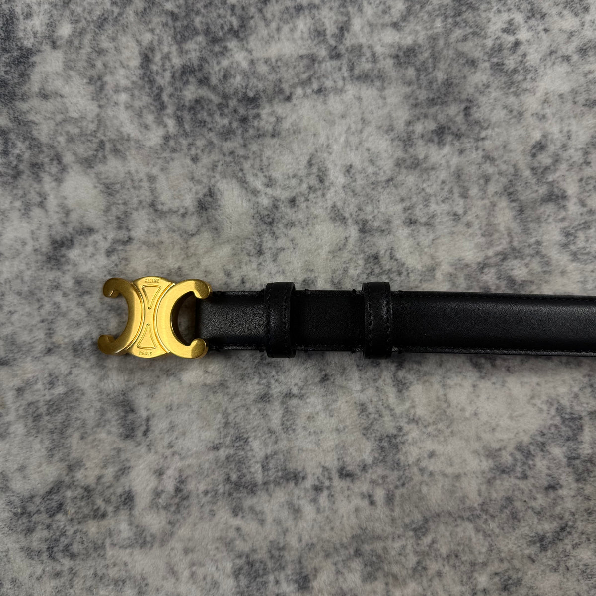 Celine Triomphe Gold Buckle Black Leather Belt