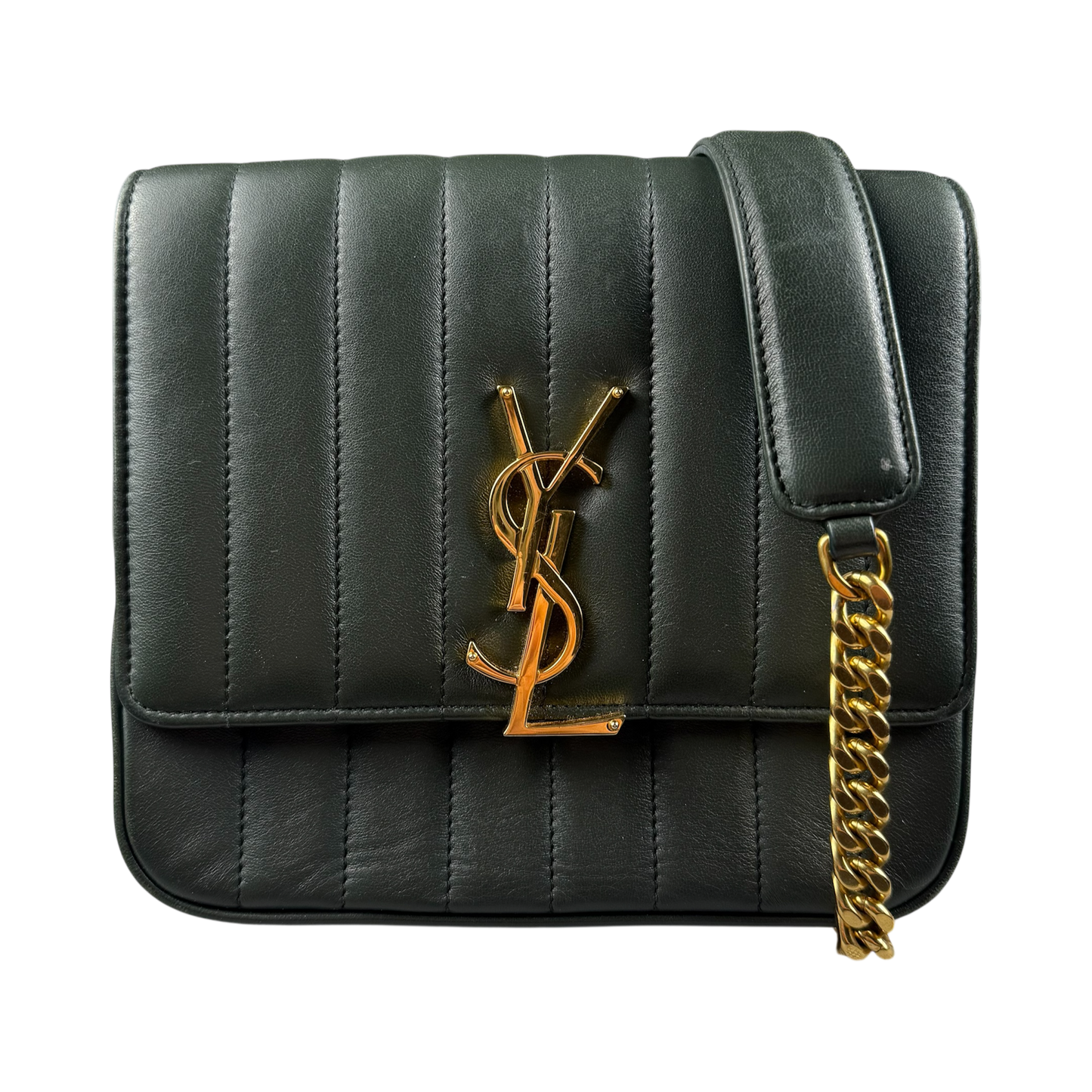 SAINT LAURENT 2018 Small Lambskin Vicky Chain ‘Green’ Crossbody Bag