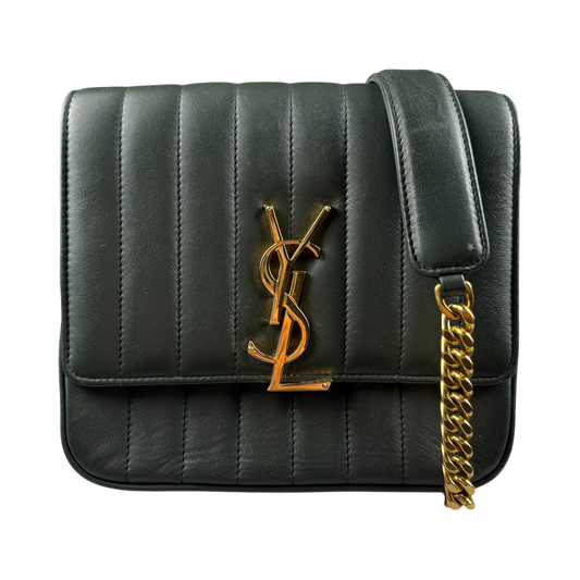 SAINT LAURENT 2018 Small Lambskin Vicky Chain ‘Green’ Crossbody Bag