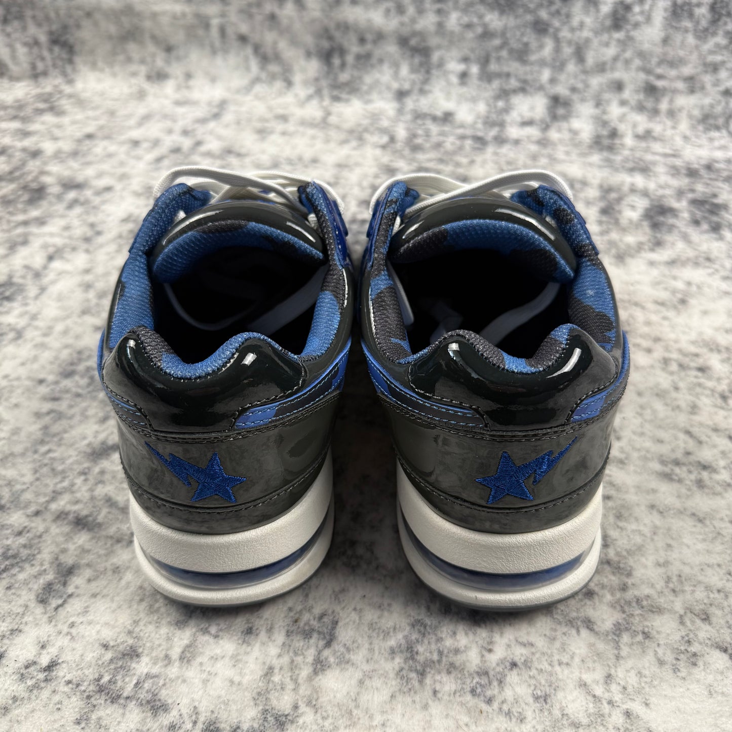 BAPE STA Blue & Black Patent Leather Low Top Sneakers