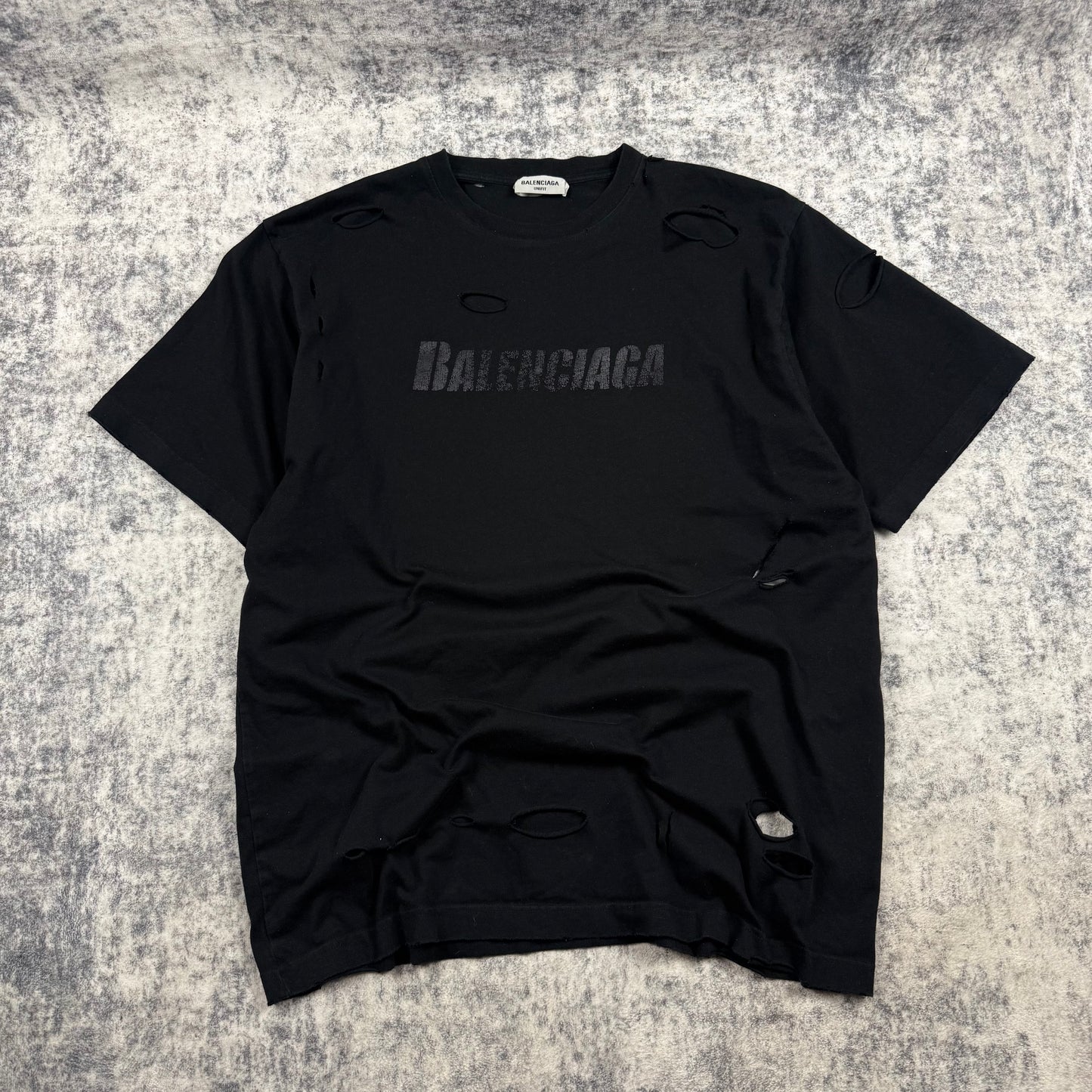 Balenciaga Distressed Logo Print ‘Black’ T-Shirt