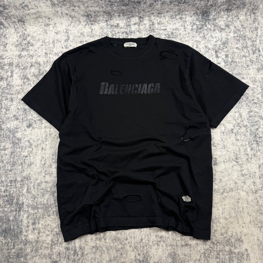 Balenciaga Distressed Logo Print ‘Black’ T-Shirt