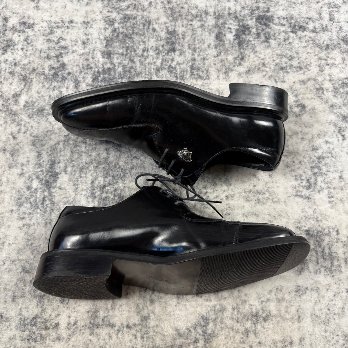 Vintage Gianni Versace Black Leather Medusa Derby Shoes