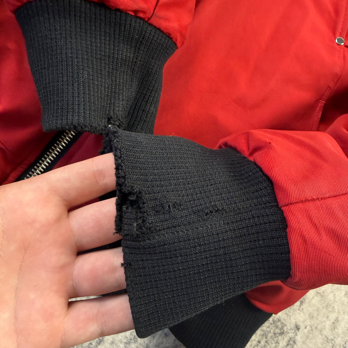Moose Knuckles Red Down-Filled Fur Hood Bomber Jacket