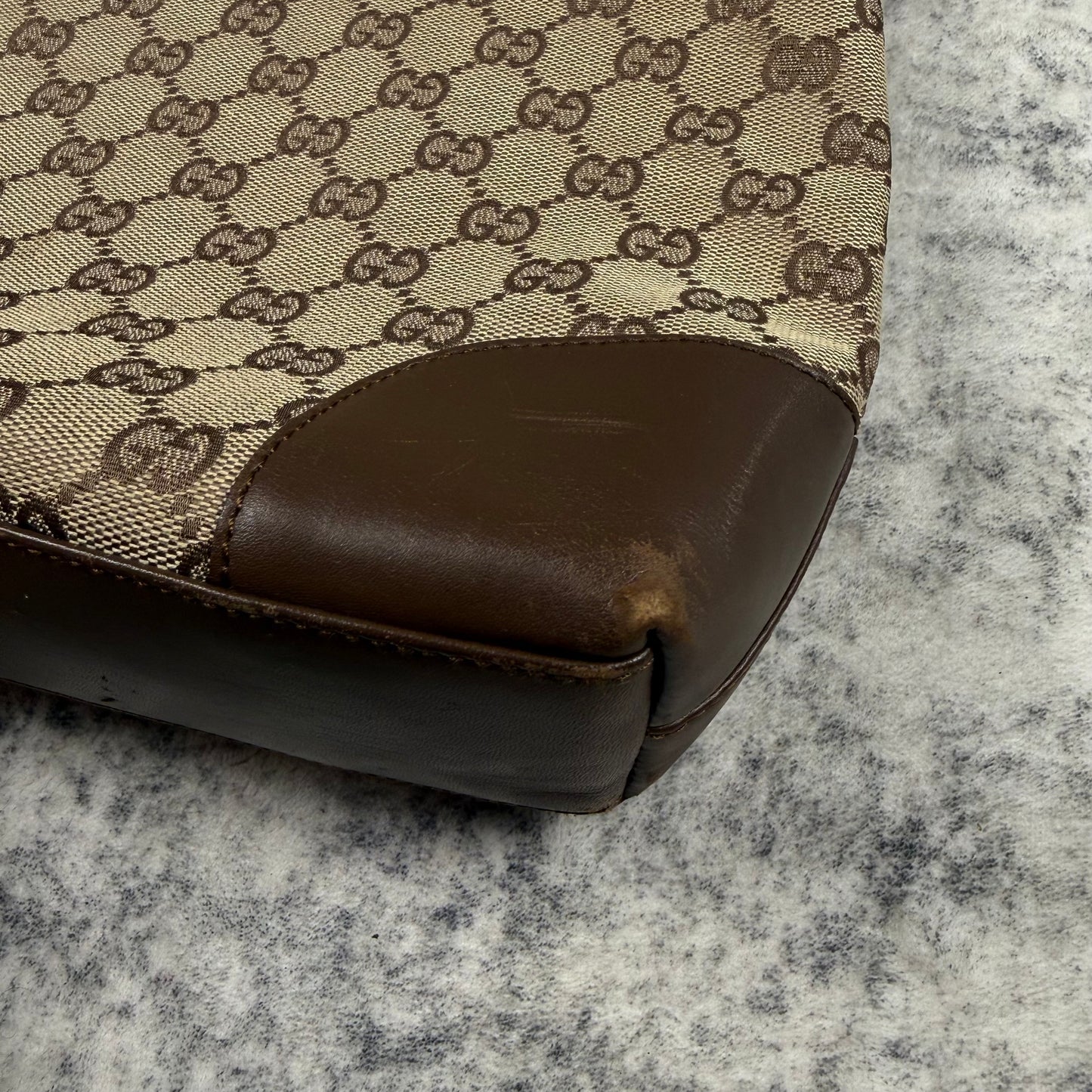 Gucci GG Canvas Hobo Bag Brown Leather Trim