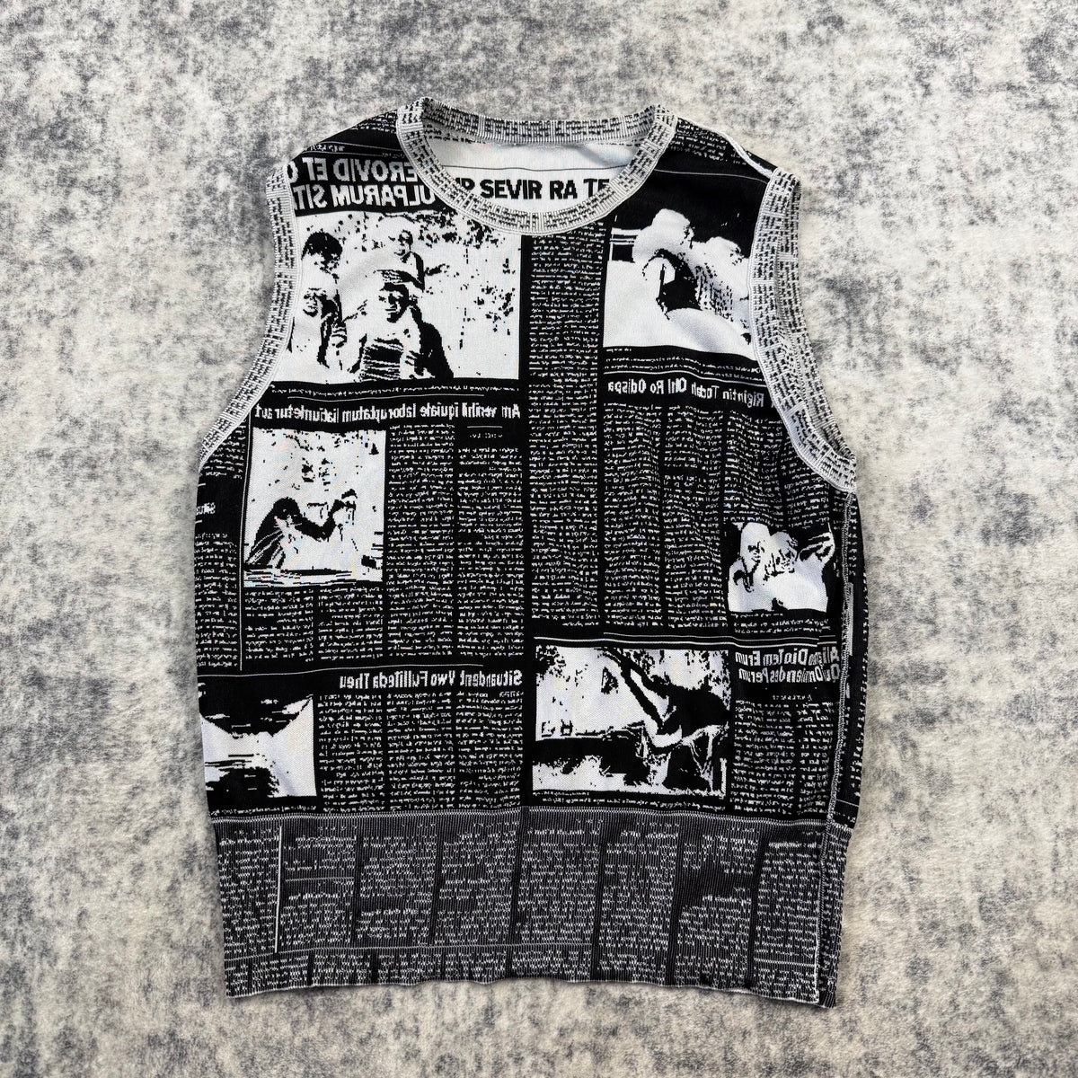 Balenciaga Newspaper Print Jacquard Knit Vest
