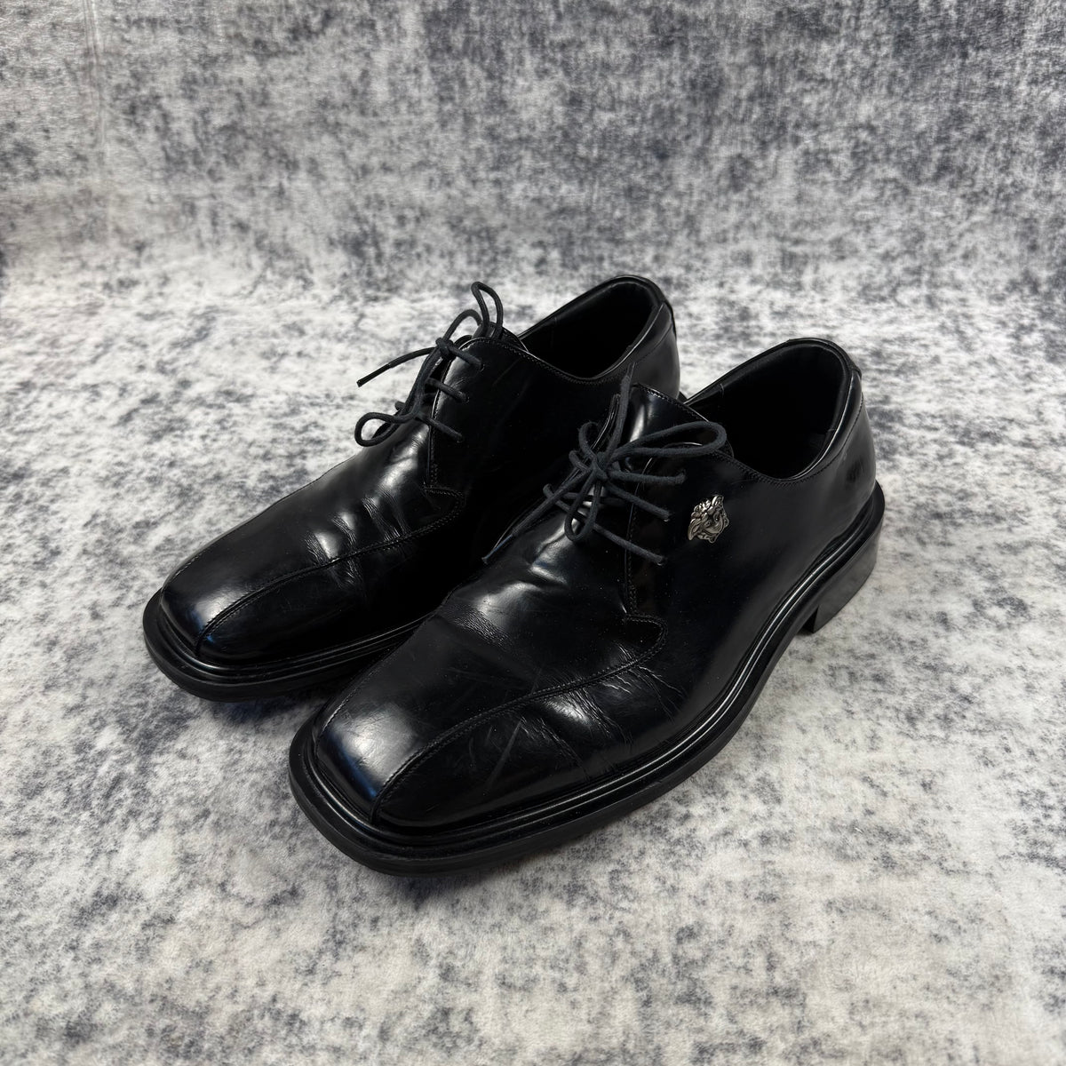 Vintage Gianni Versace Black Leather Medusa Derby Shoes