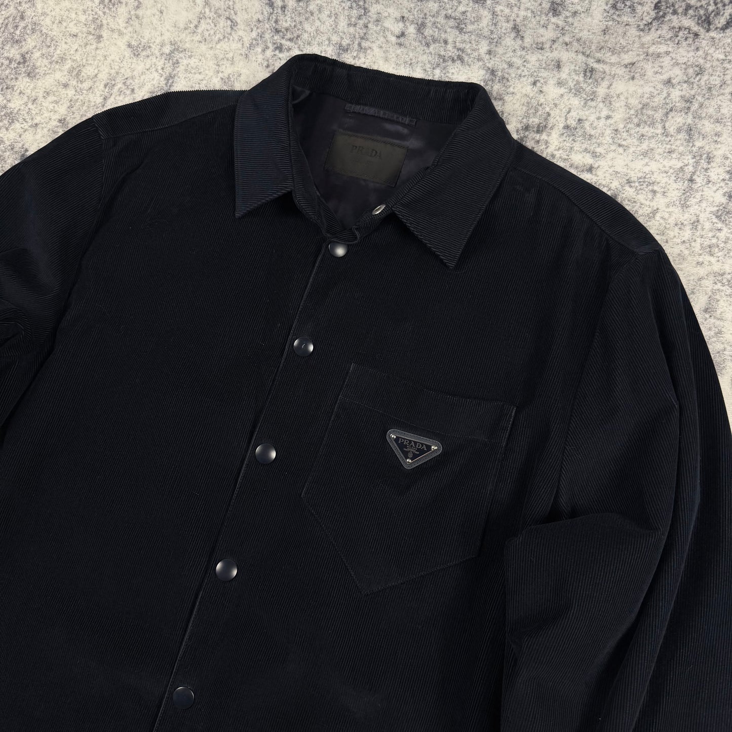 Prada Corduroy Logo Snap Button Up ‘Navy’ Shirt Jacket