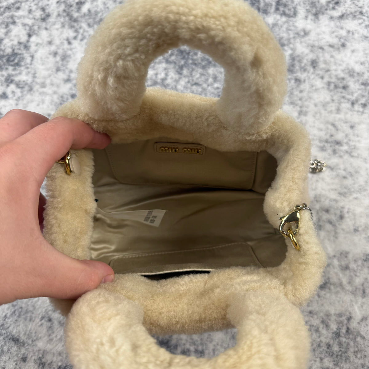 Miu Miu Cream Shearling Fur Handbag