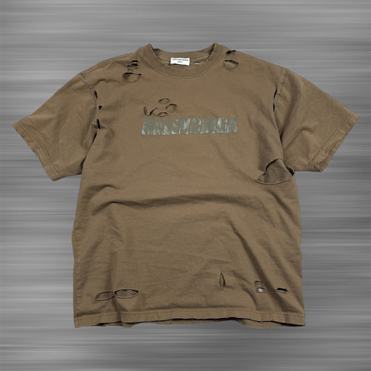 Balenciaga Distressed Logo Print ‘Brown’ T-Shirt