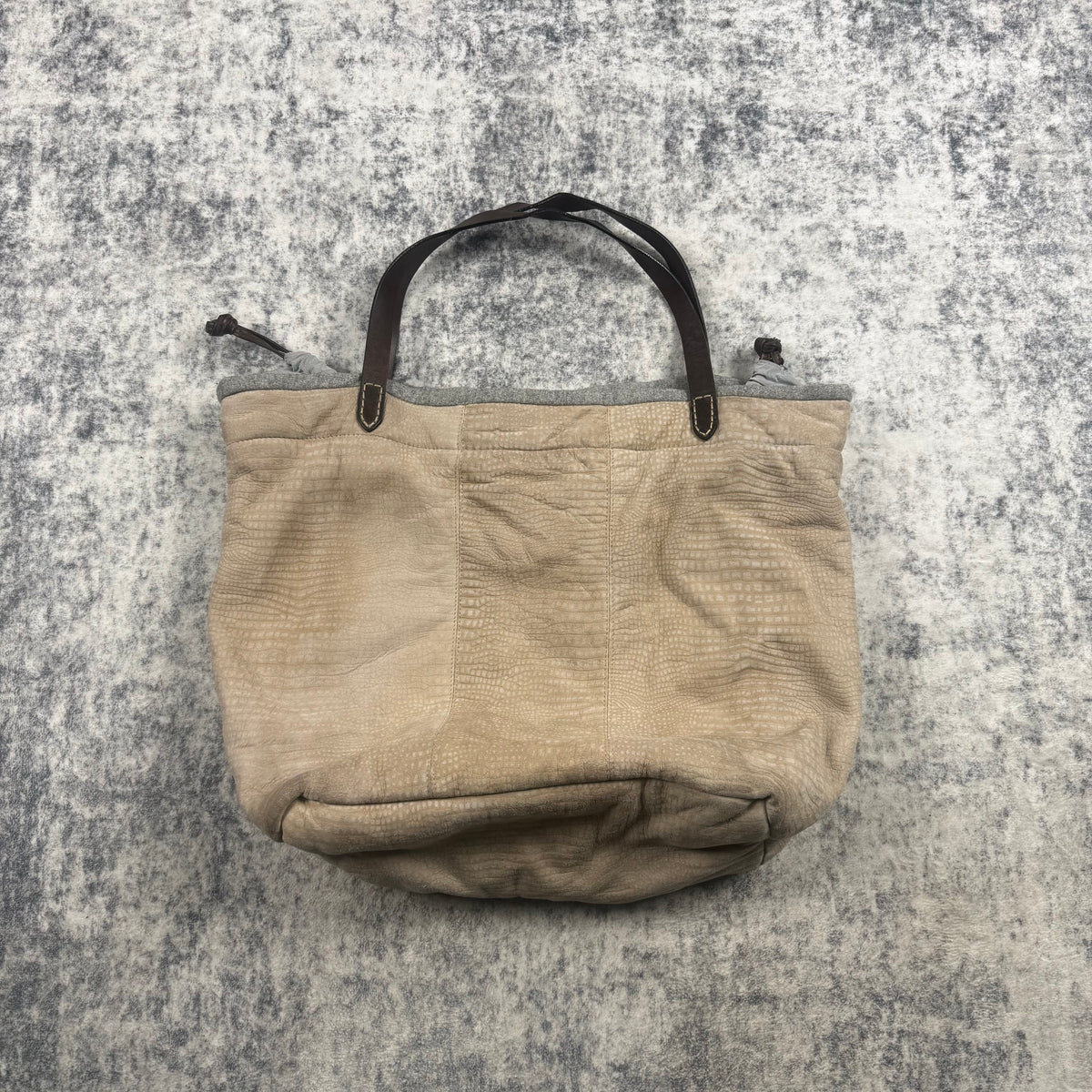 Brunello Cucinelli Beige Croc Embossed Leather Oversized Tote Bag