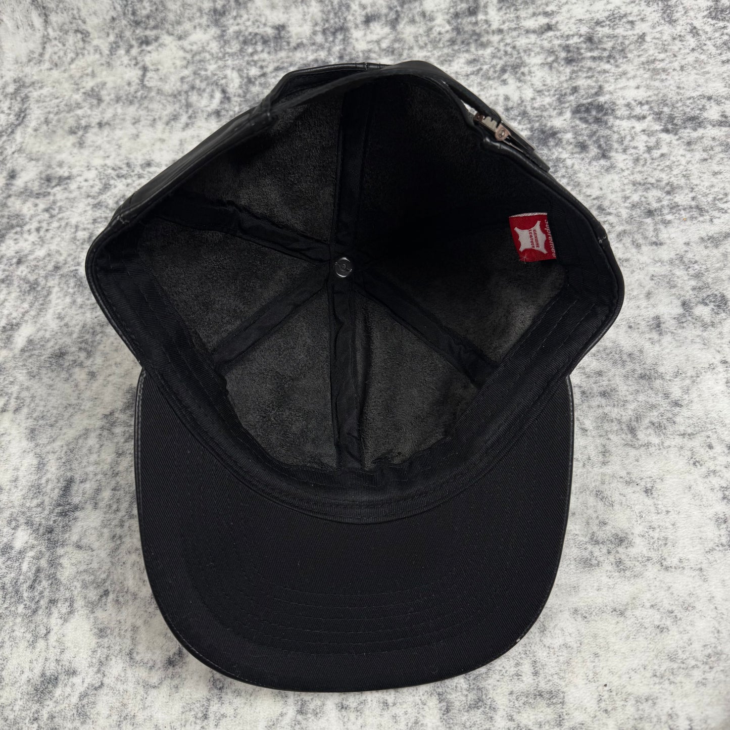 Supreme FW14 Leather Script Logo 6 Panel ‘Black’ Cap