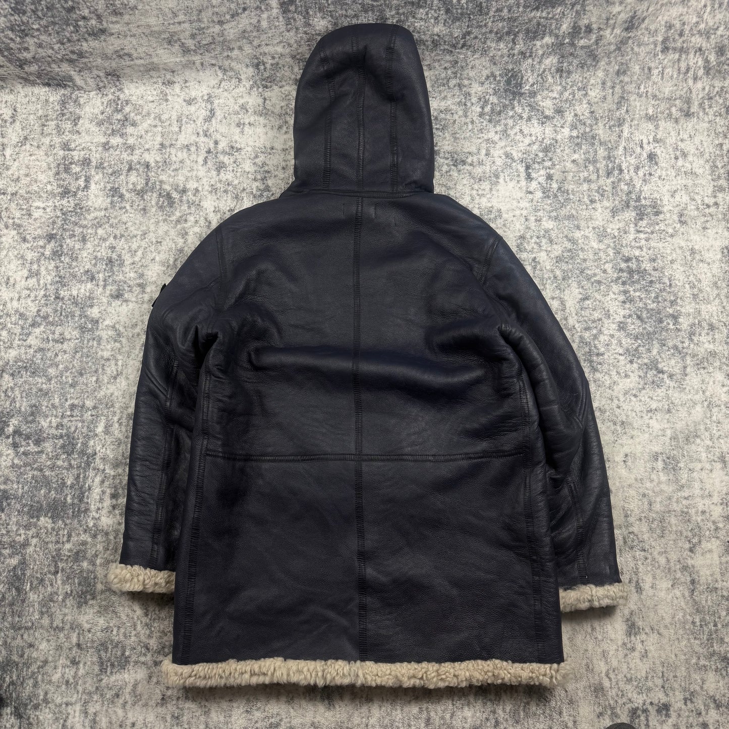 Stone Island Hand Painted Sheepskin Fur Hood Shearling Jacket