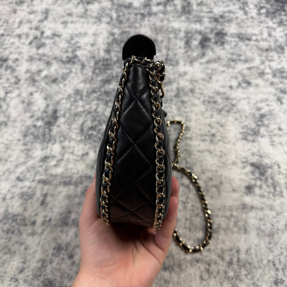 Chanel Black Quilted Lambskin Chain Hobo Bag