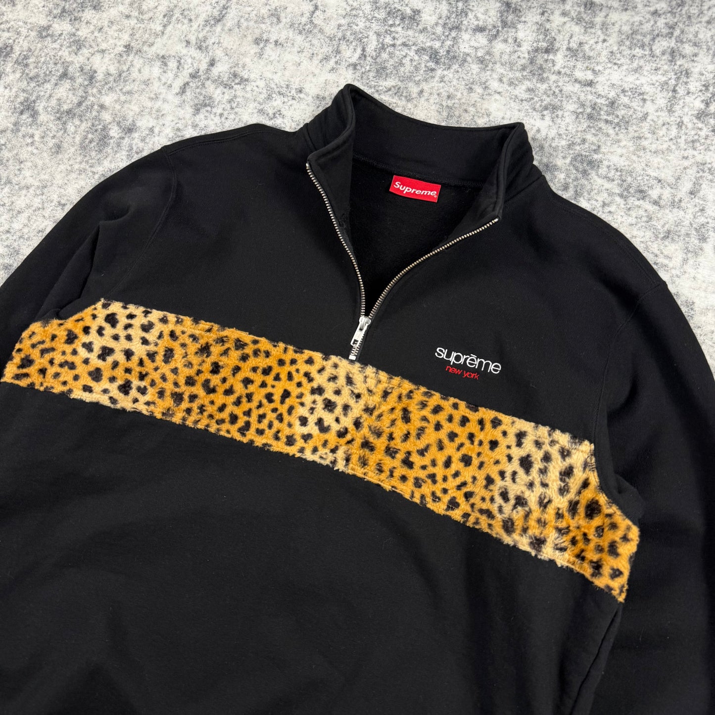 Supreme Leopard Panel Half ‘Black’ Zip Sweatshirt