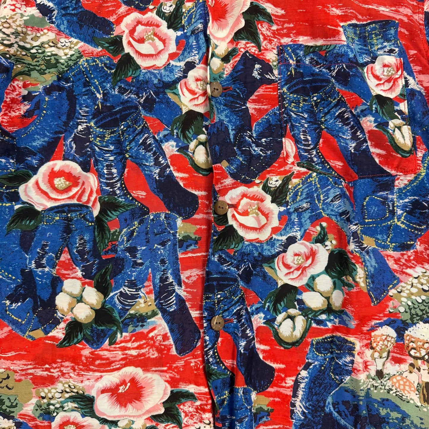 Kapital Aloha Hawaii Button Up Shirt Crash Denim Red