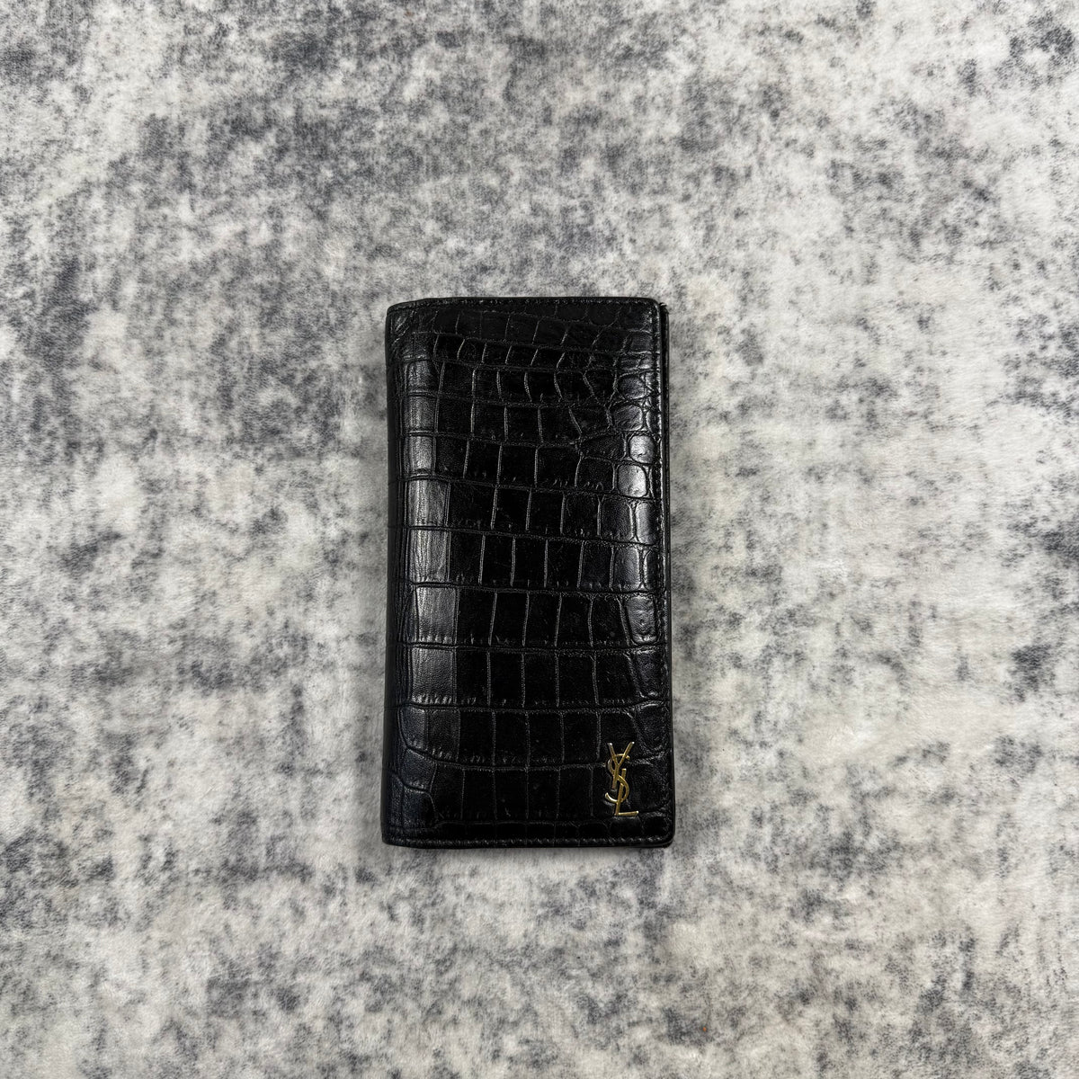 Saint Laurent Croc Embossed Leather Long Wallet