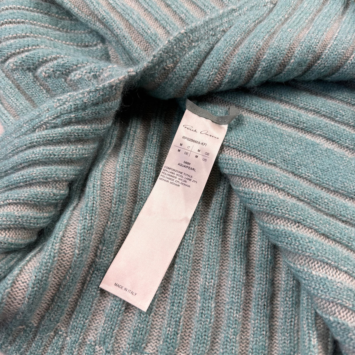Rick Owens FW22 STROBE Aqua Pearl Mohair Wool Ribbed Sweater
