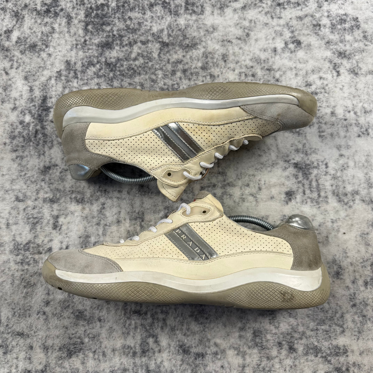 Vintage 2000s Prada Sport Cream & Grey Leather Sneakers
