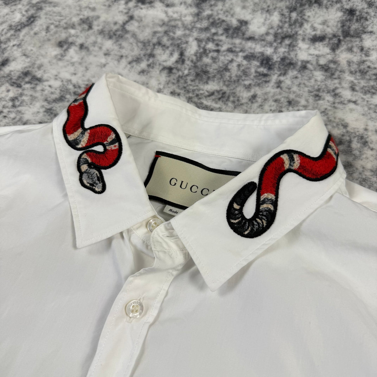 Gucci Kingsnake Embroidered Collar ʼWhiteʼ Button Up Shirt